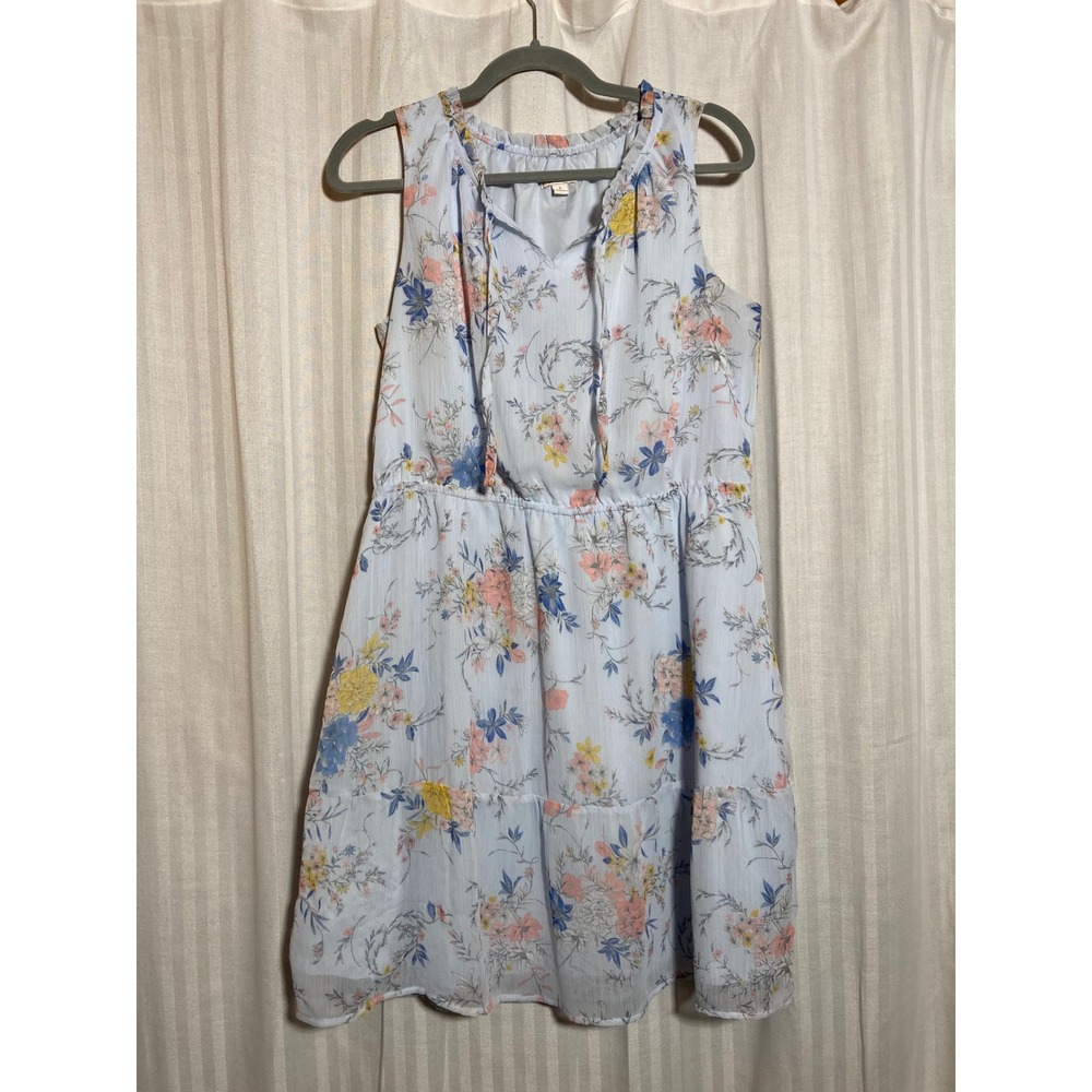 Cottagecore Garden Party Lt Blue Floral Sleeveless Tiered Midi Dress L Romantic